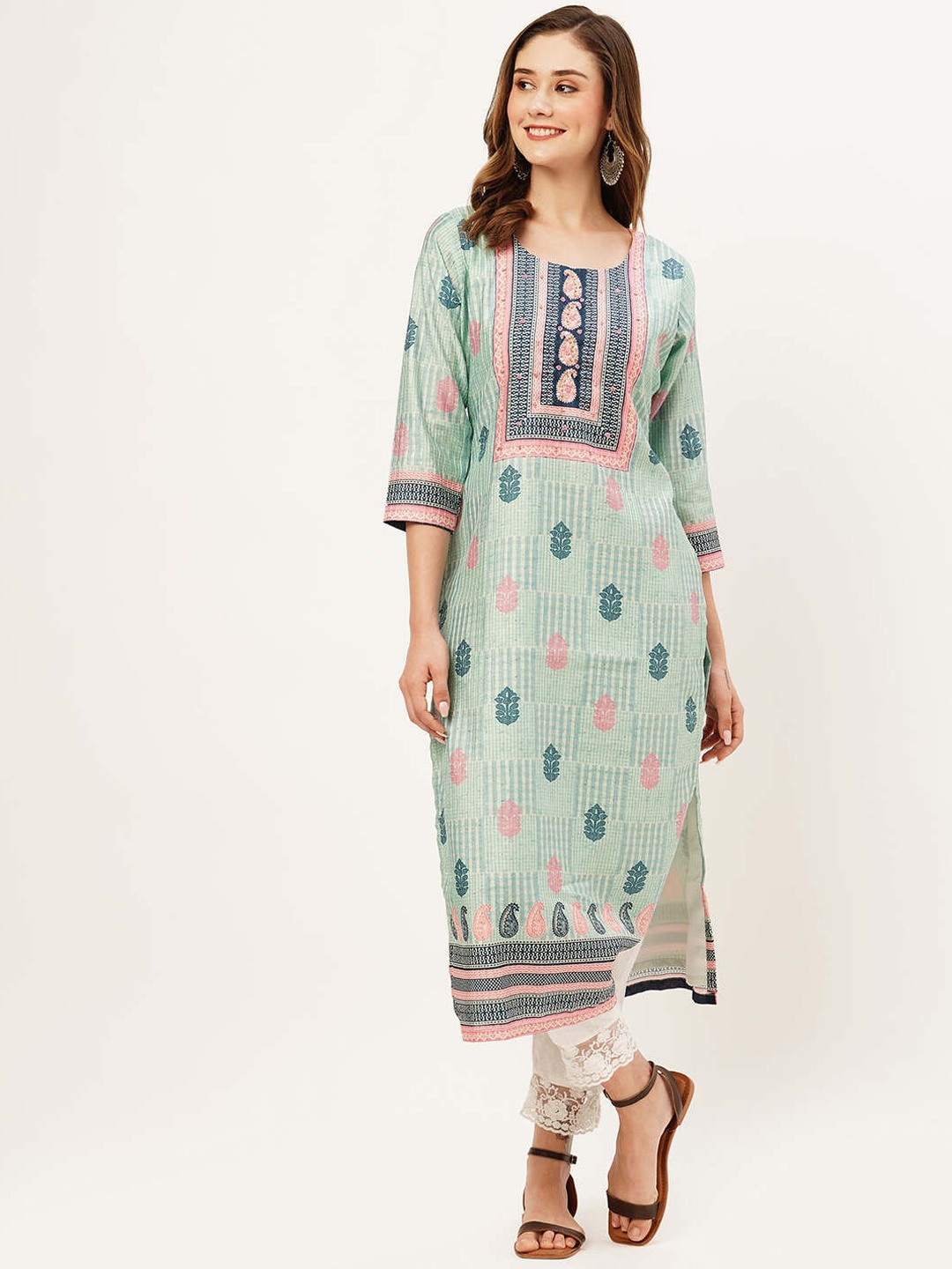 

ZOLA Ethnic Motif Printed Thread Work Sequinned Kurta, Blue