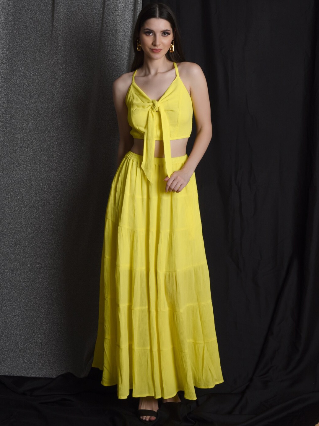 

FLAWLESS V-Neck Top With Tiered Skirt, Yellow