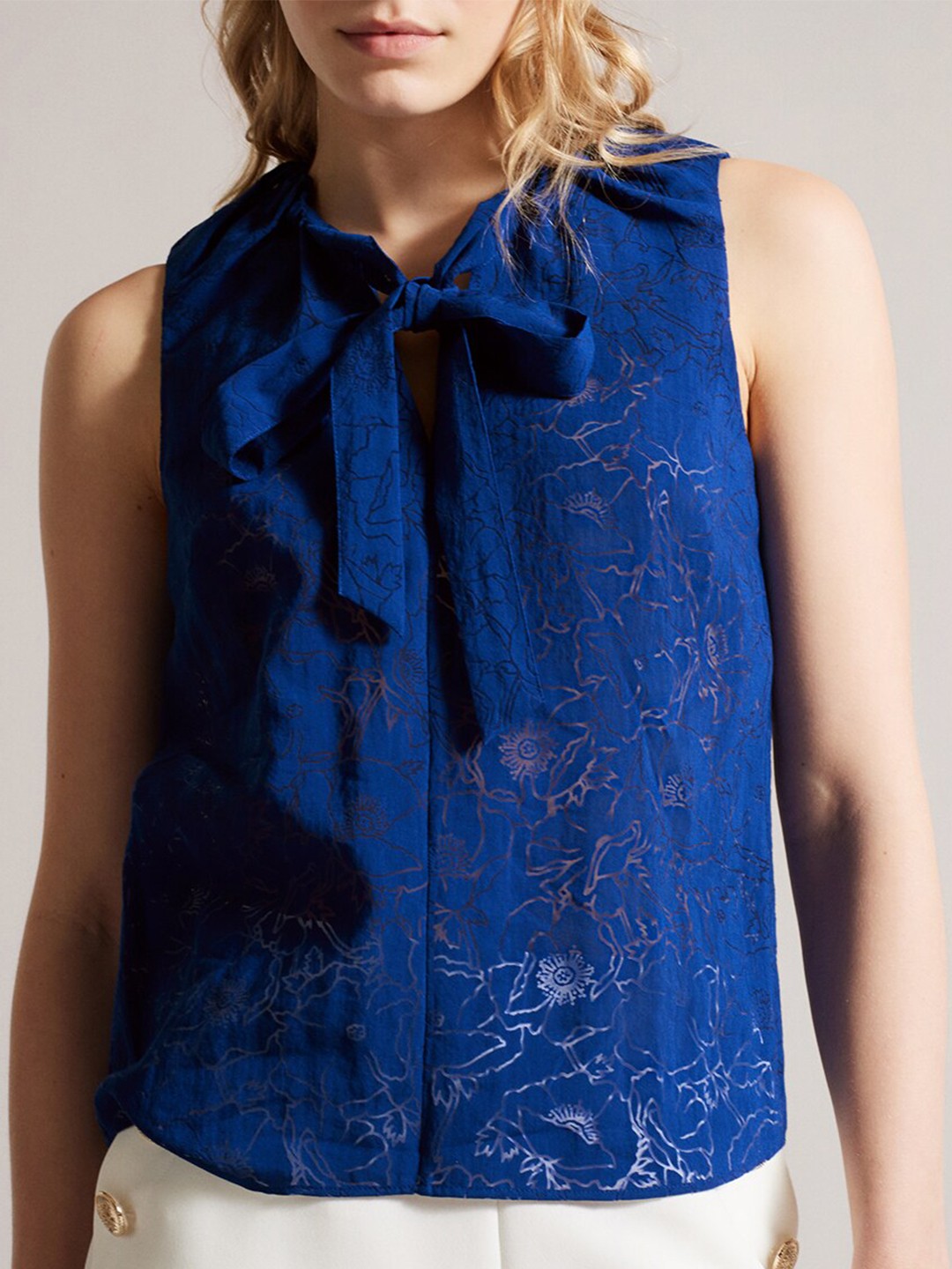

Ted Baker Tie-Up Neck Sleeveless Top, Blue