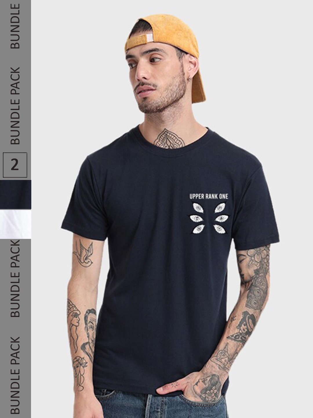 

Bewakoof White And Navy Blue Pack Of 2 Graphic Printed Pure Cotton T-shirt