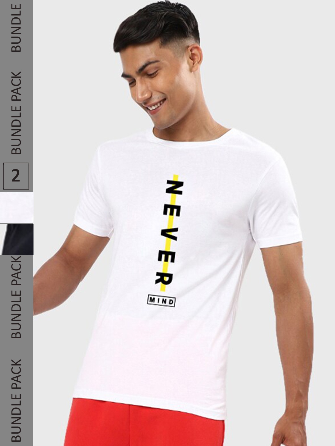 

Bewakoof White And Navy Blue Pack Of 2 Printed Pure Cotton T-shirt