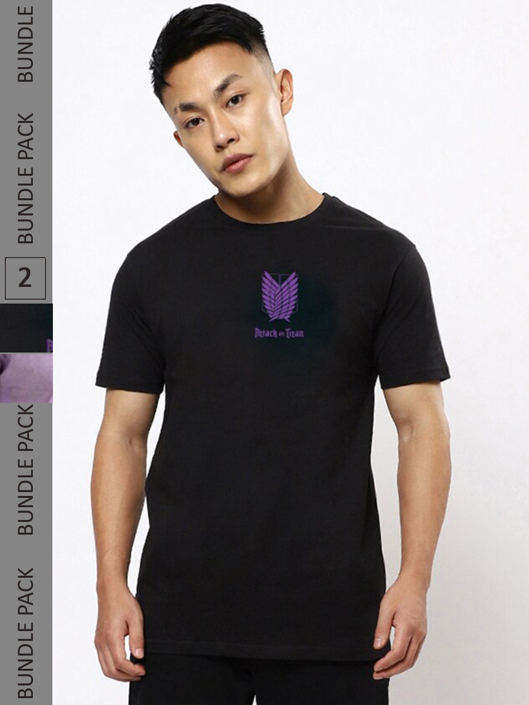 

Bewakoof Pack Of 2 Purple & Black Printed Pure Cotton T-shirt