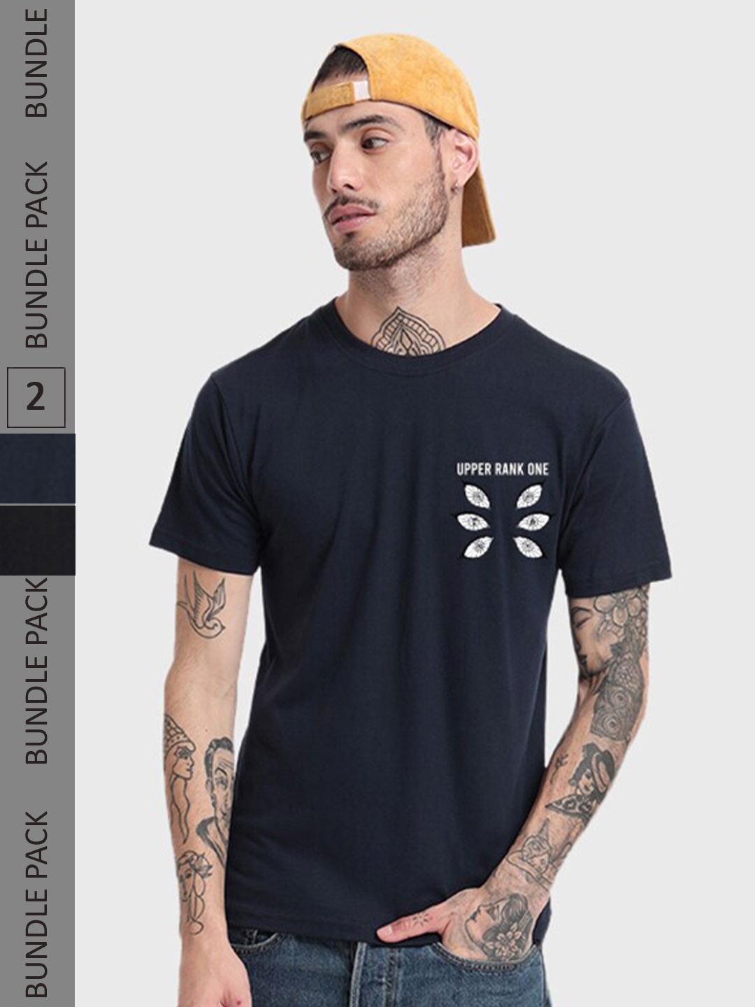 

Bewakoof Pack Of 2 Navy Blue & Black Graphic Printed Pure Cotton T-shirt
