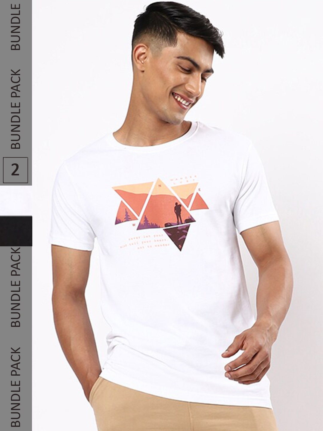 

Bewakoof Pack Of 2 White & Black Printed Pure Cotton T-shirt