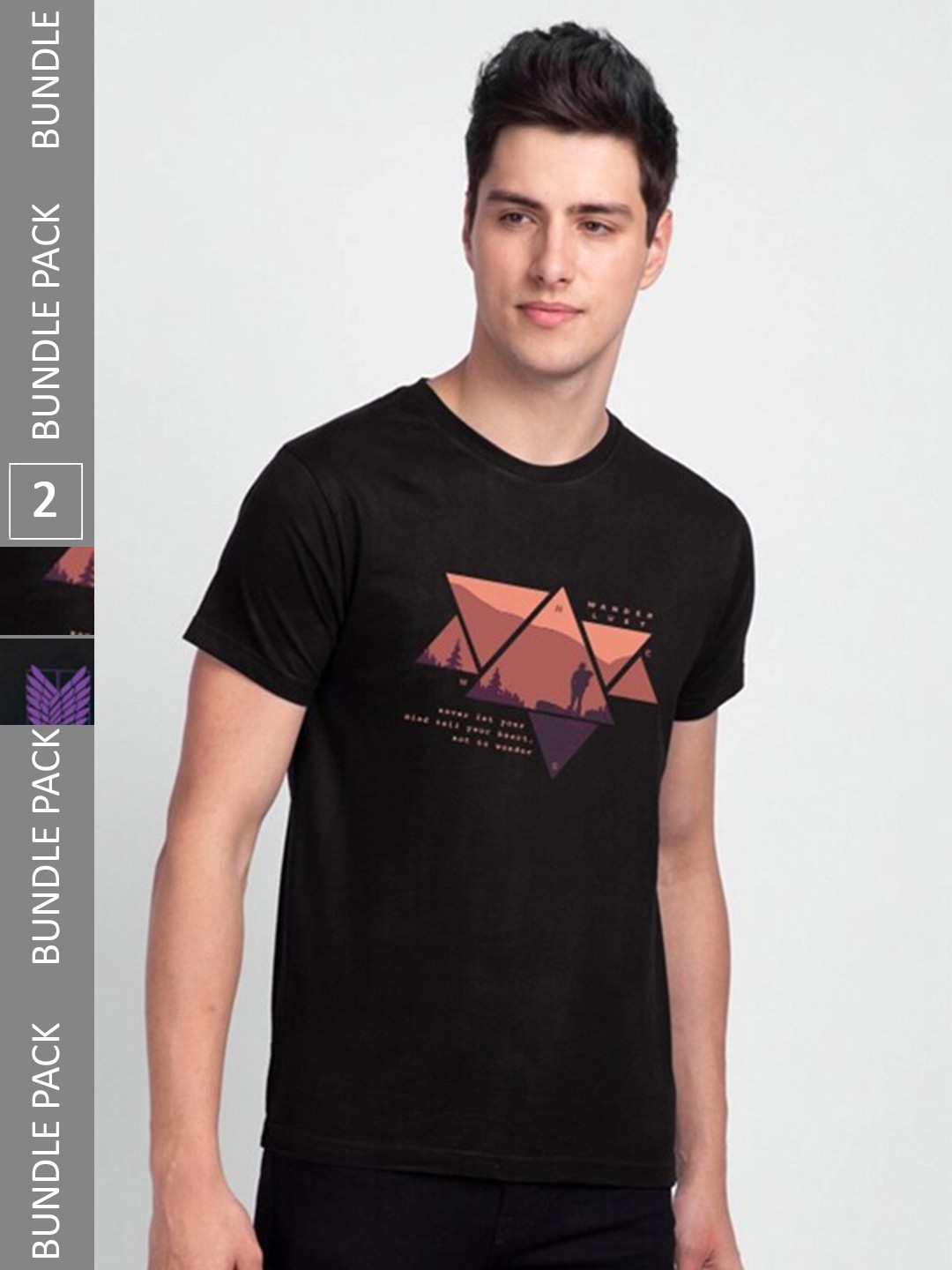 

Bewakoof Pack Of 2 Black Printed Pure Cotton T-shirt