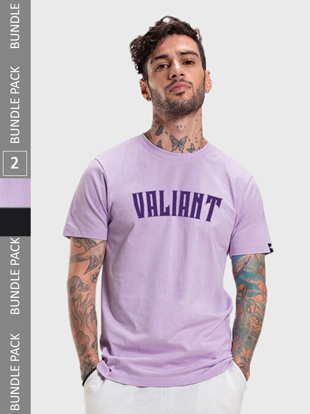 

Bewakoof Purple & Black Pack of 2 Typography Printed Pure Cotton T-shirt