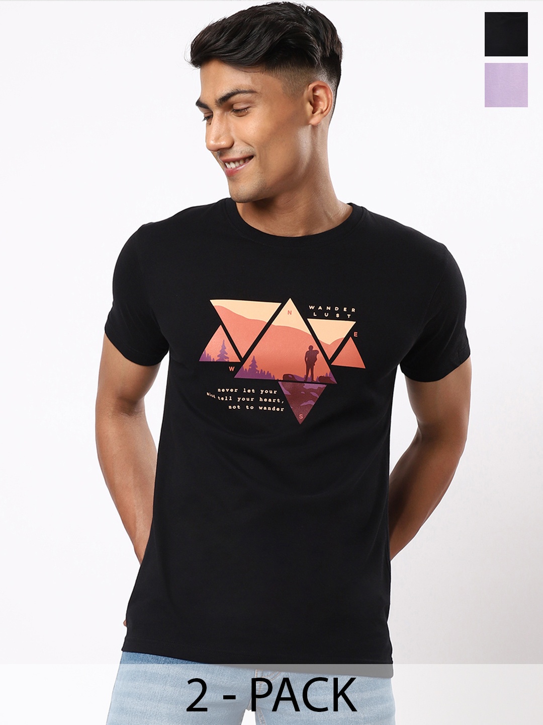 

Bewakoof Men Black Typography 2 Printed Applique T-shirt
