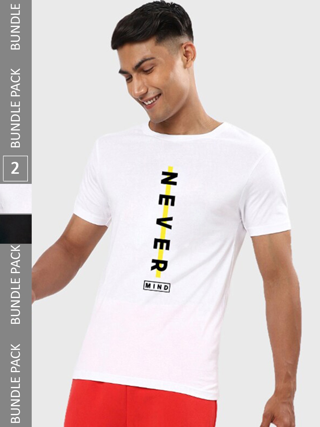 

Bewakoof White & Black Pack of 2 Typography Printed Pure Cotton T-shirt