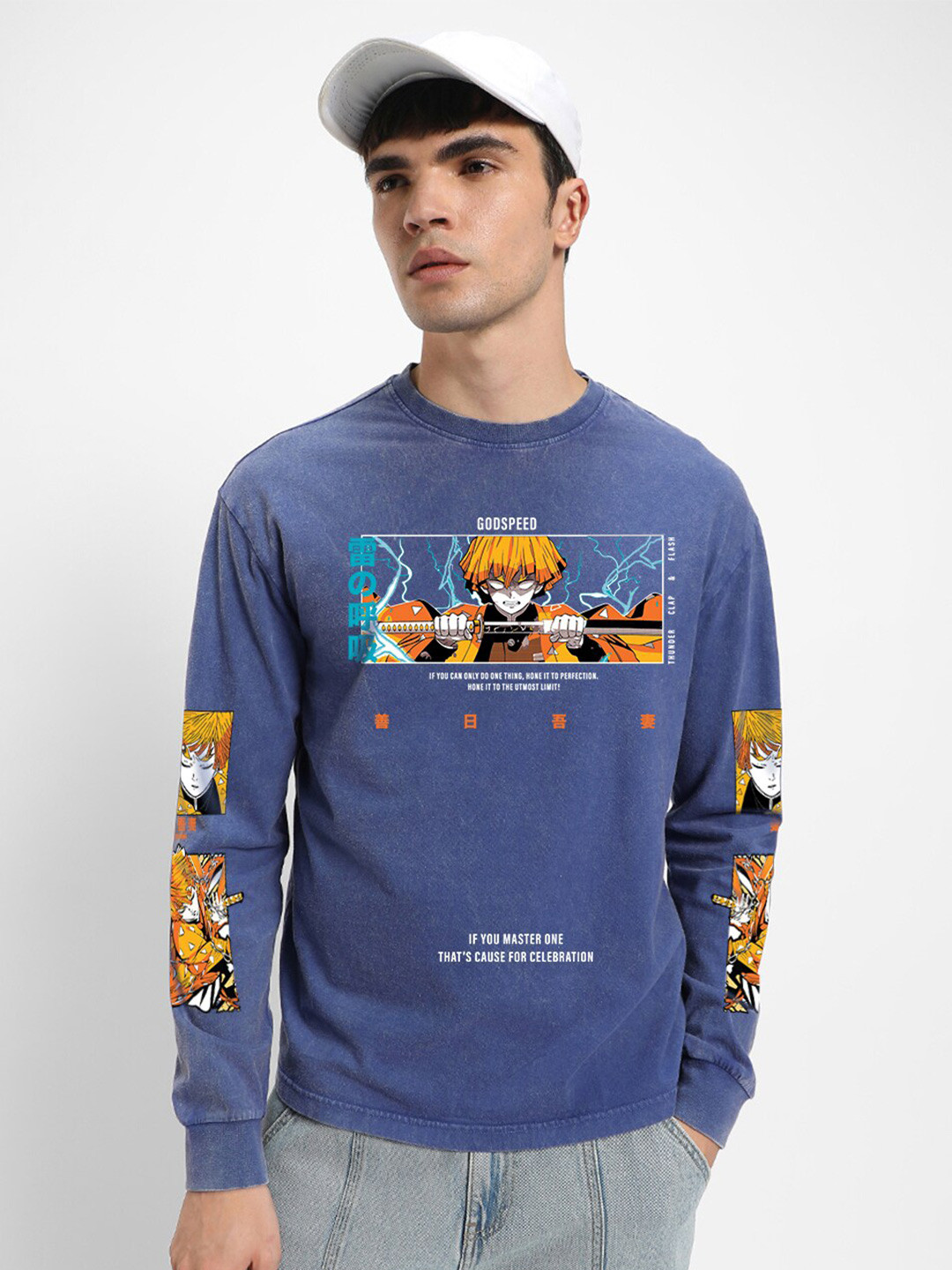 

Bewakoof Godspeed Zenitsu Printed Oversized T-shirt, Blue