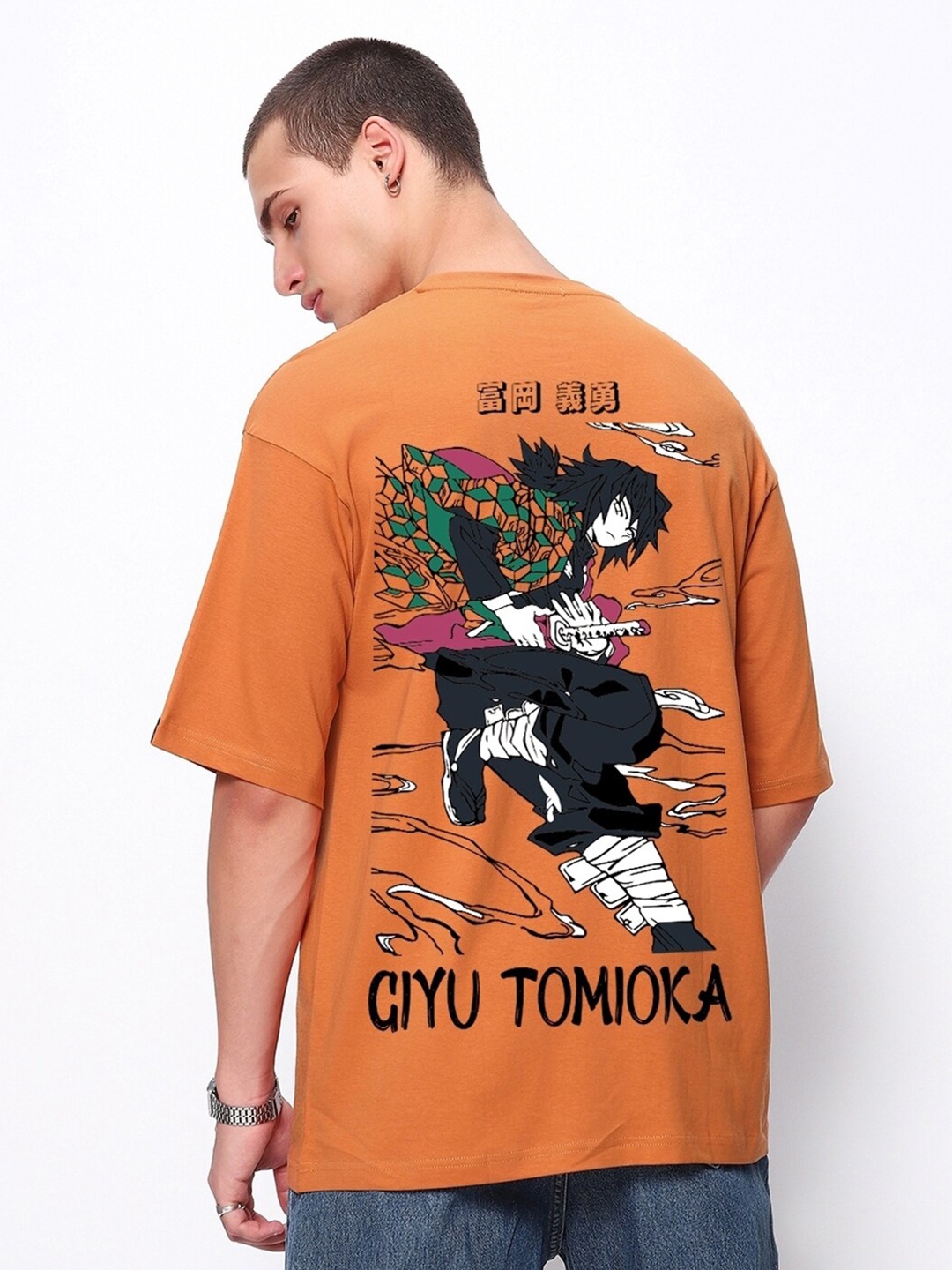 

Bewakoof Giyu Tomioka Graphic Printed Oversized T-shirt, Orange