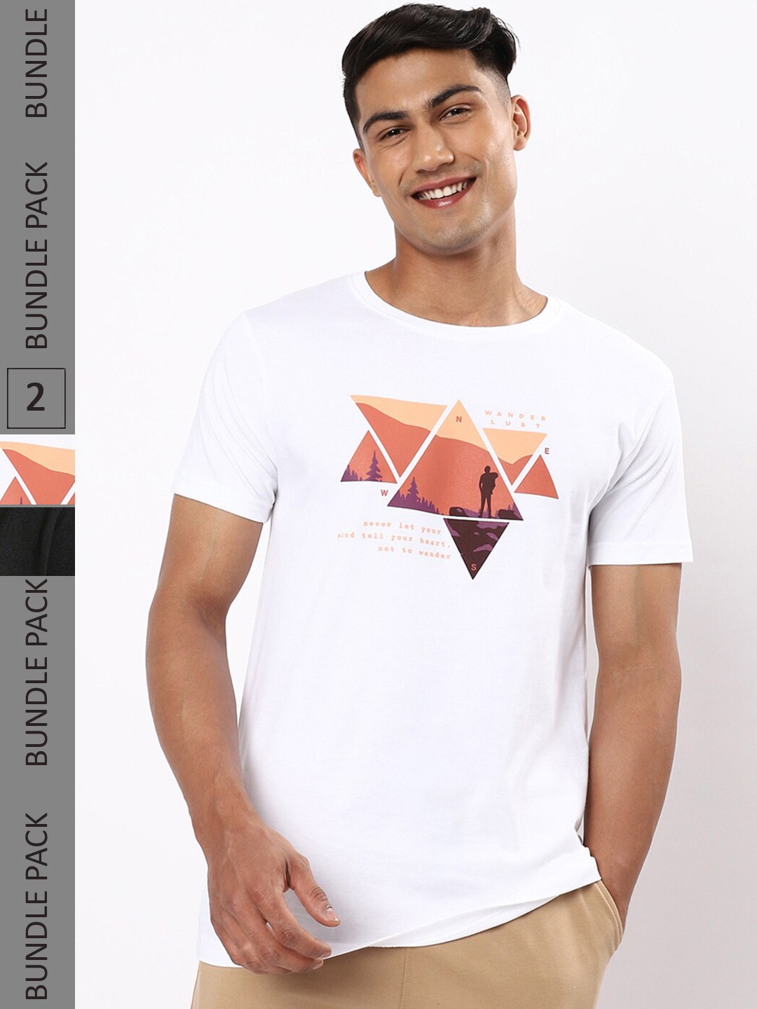 

Bewakoof Pack of 2 White & Black Graphic Printed Pure Cotton T-shirt