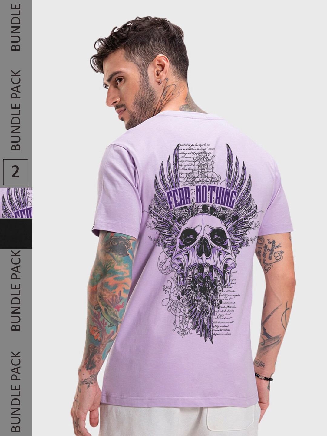 

Bewakoof Pack Of 2 White & Lavender Graphic Printed Pure Cotton T-shirt, Black
