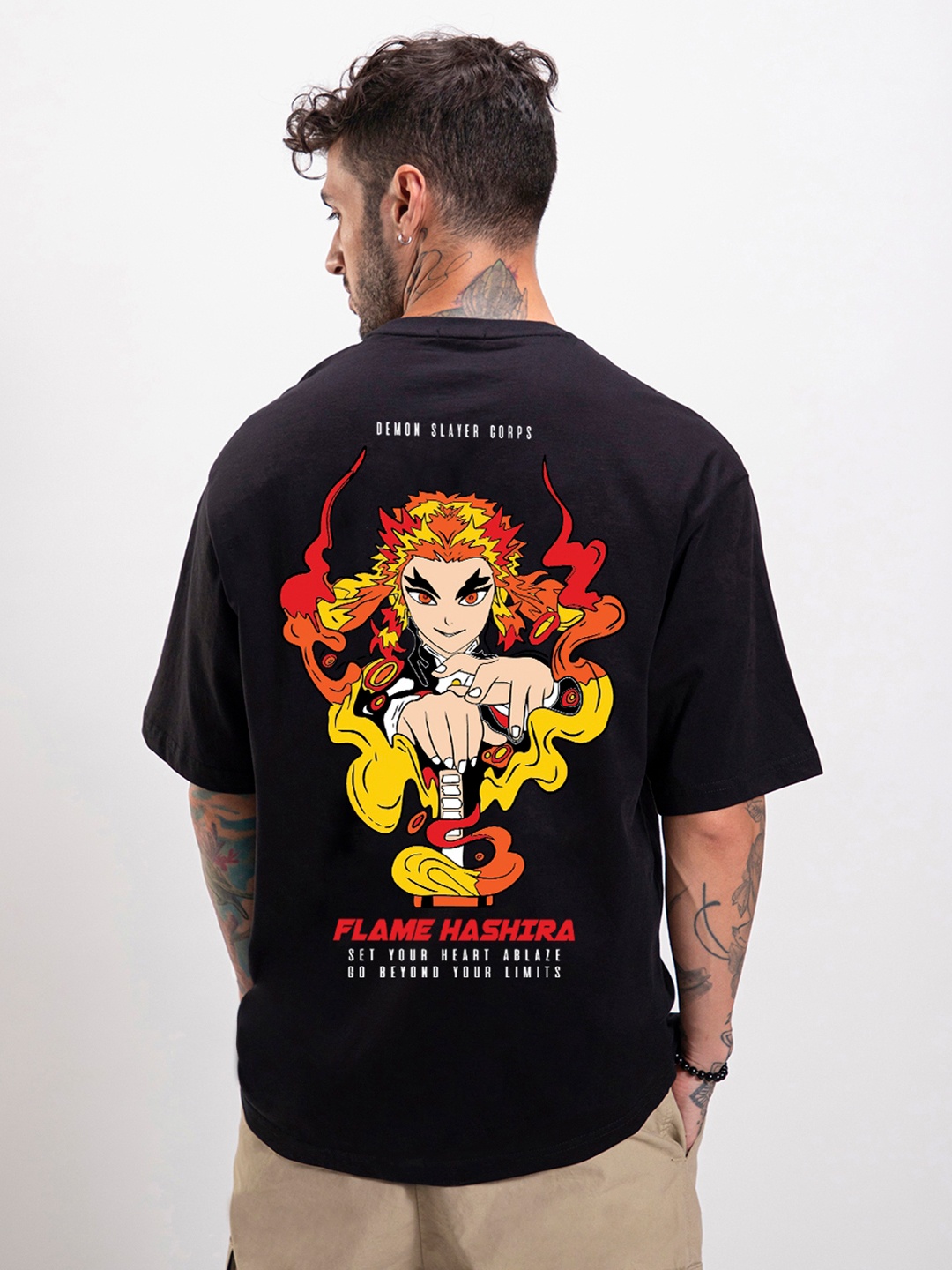 

Bewakoof Flame Hashira Graphic Printed Oversized T-shirt, Black