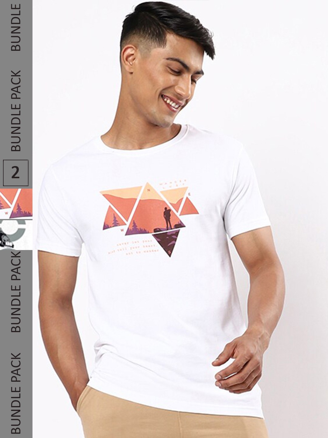 

Bewakoof White Pack of 2 Graphic Printed Pure Cotton T-shirt