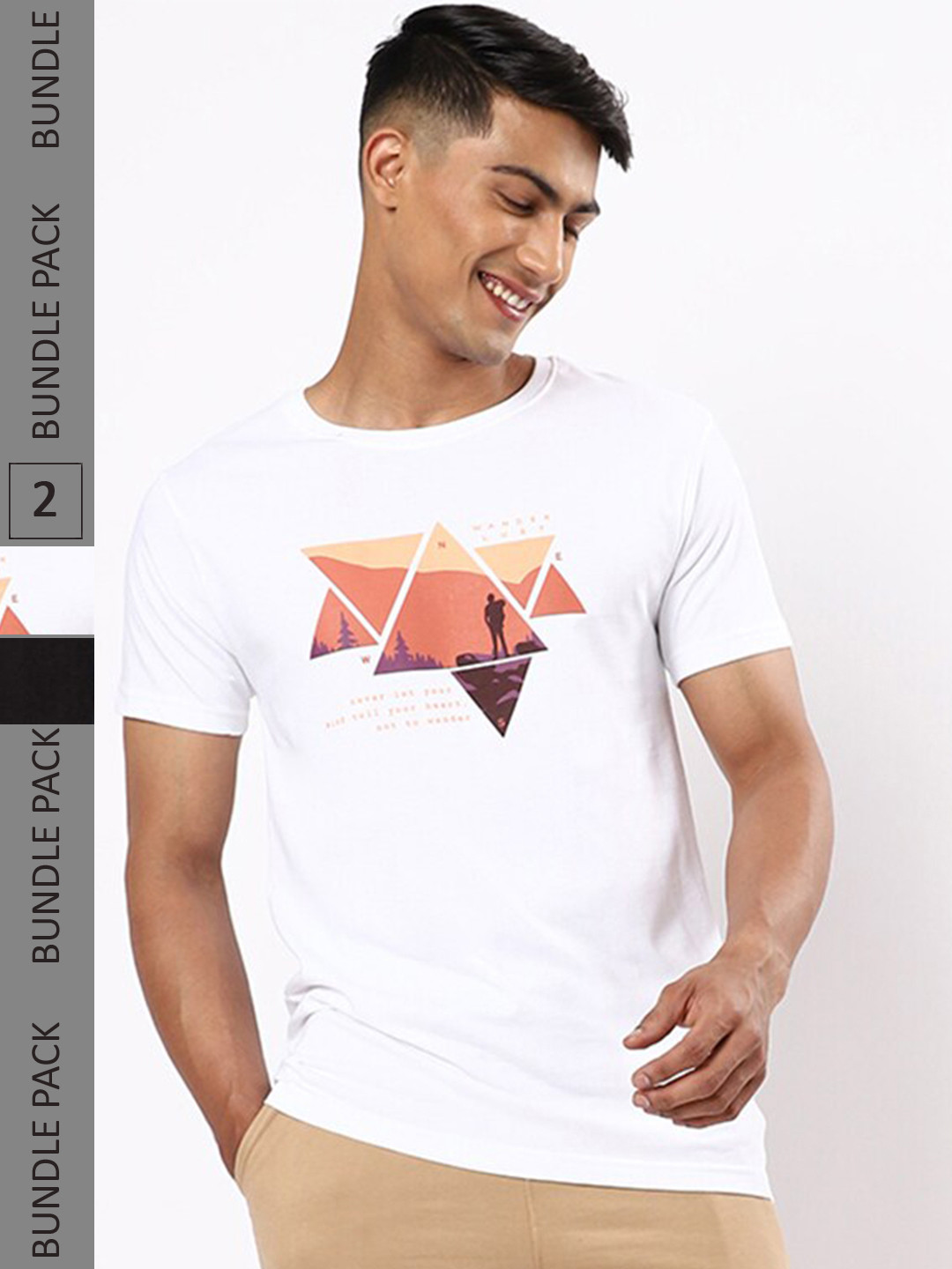 

Bewakoof Pack Of 2 White & Black Printed Pure Cotton T-shirt