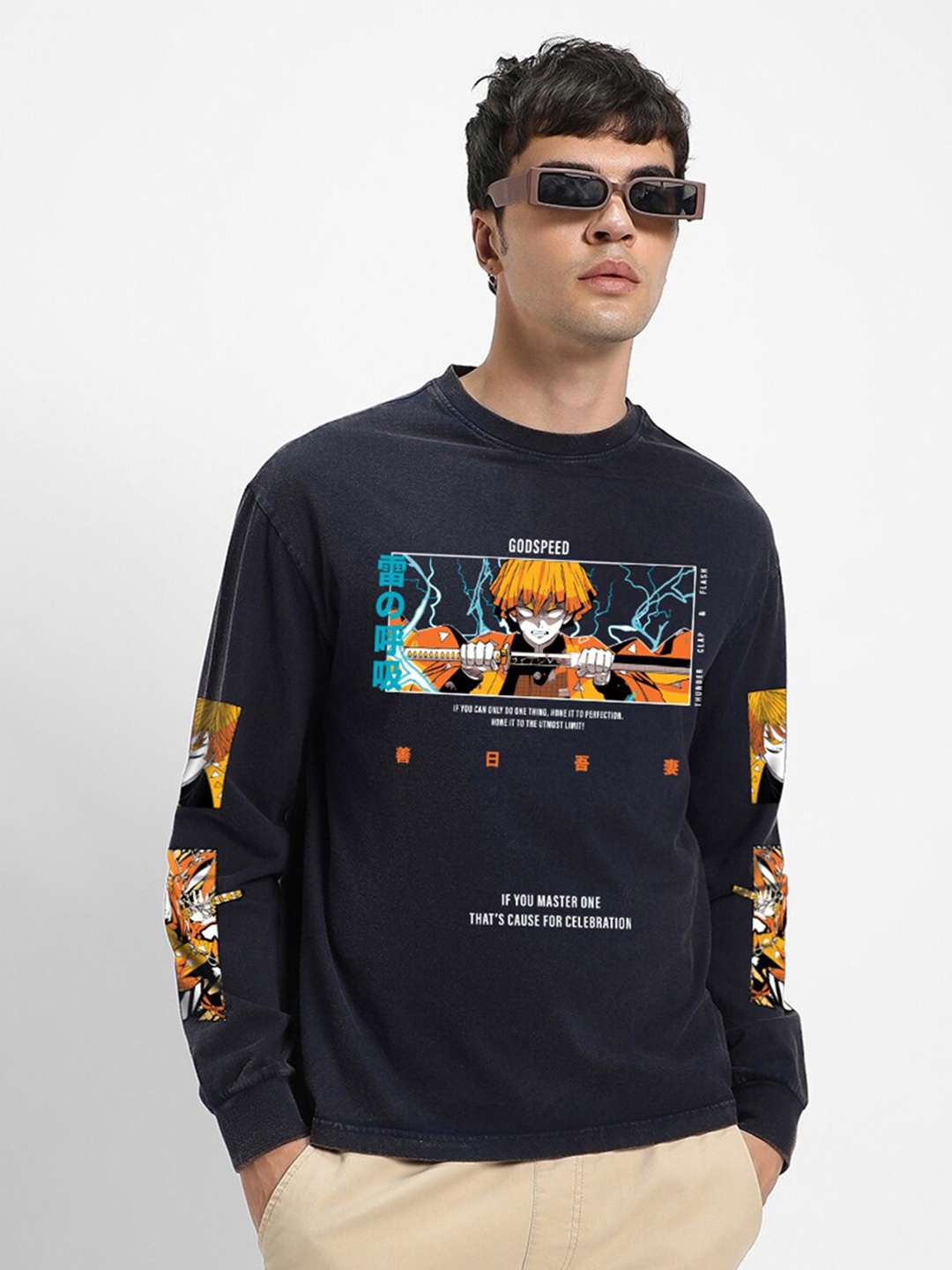 

Bewakoof Godspeed Zenitsu Graphic Printed Oversized T-shirt, Blue