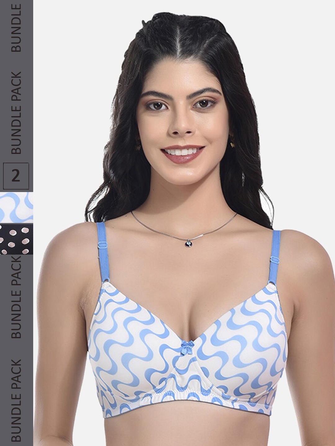 

StyFun Pack Of 2 Full Coverage Printed Lightly Padded All Day Comfort Bras, Blue