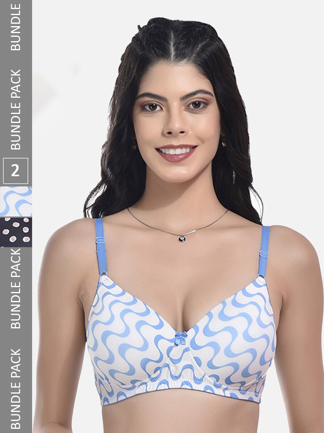 

StyFun Pack Of 2 Bras Printed Full Coverage Lightly Padded, Blue