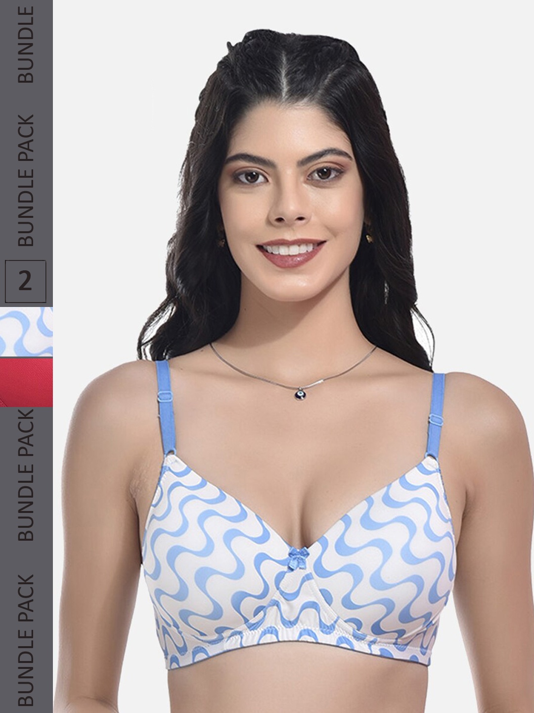 

StyFun Pack Of 2 Bras Printed Full Coverage Lightly Padded With All Day Comfort, Blue
