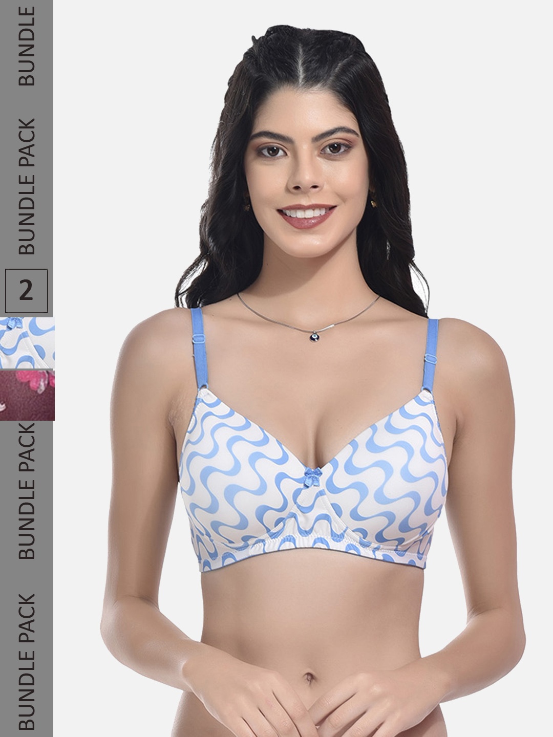 

StyFun Pack Of 2 Bras Printed Full Coverage Lightly Padded With All Day Comfort, Blue