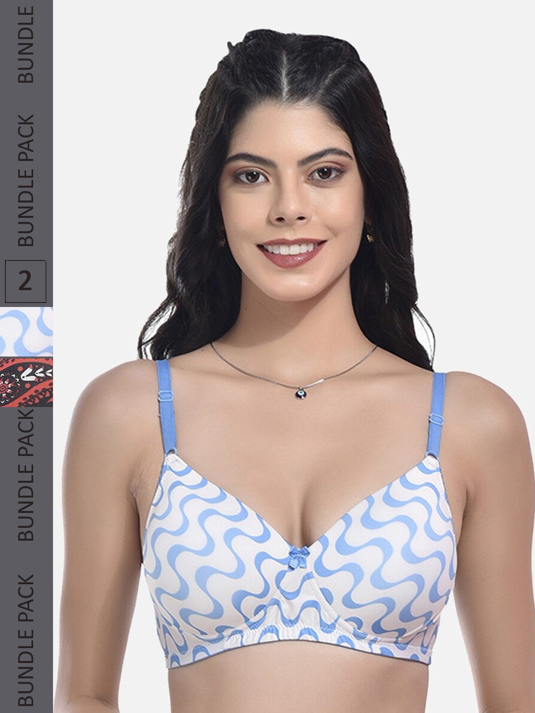 

StyFun Pack Of 2 Bras Printed Full Coverage Lightly Padded With All Day Comfort, Blue
