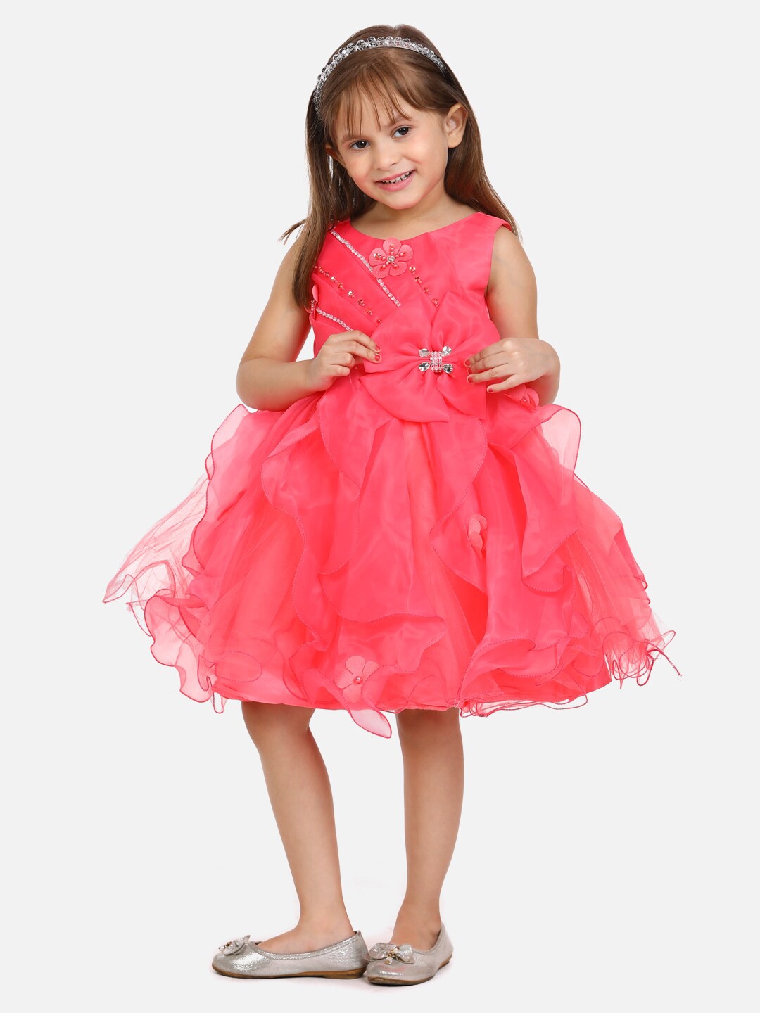 

WhiteHenz CLOTHING Girls Embellished Ruffled Fit & Flare Dress, Pink