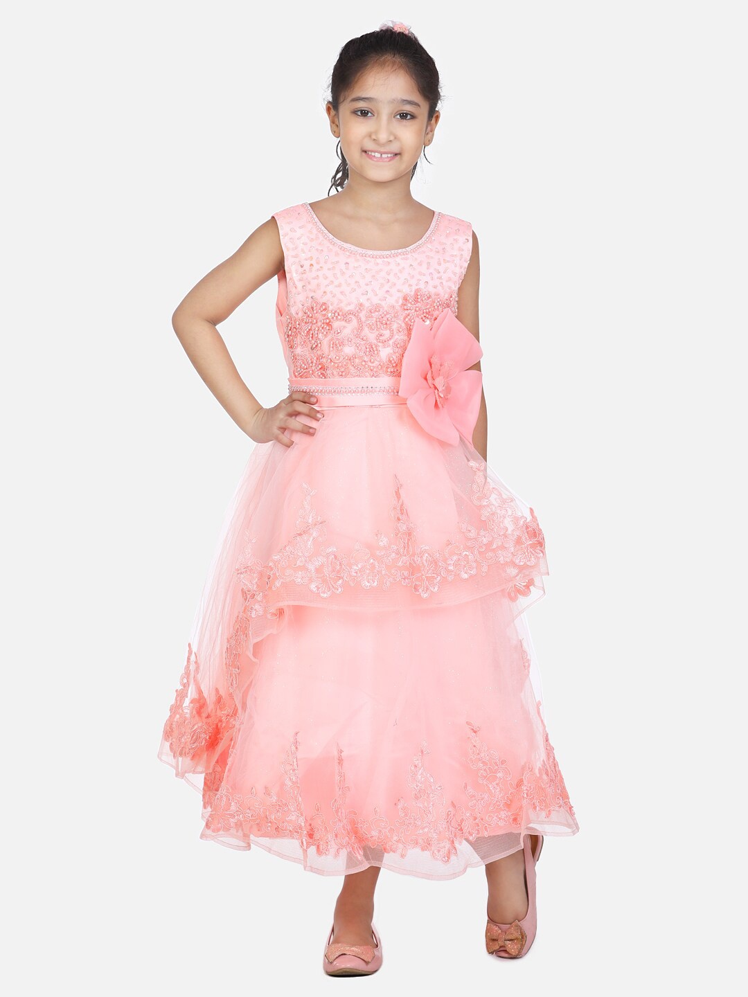 

WhiteHenz CLOTHING Girls Ruffled Fit & Flare Maxi Dress, Peach