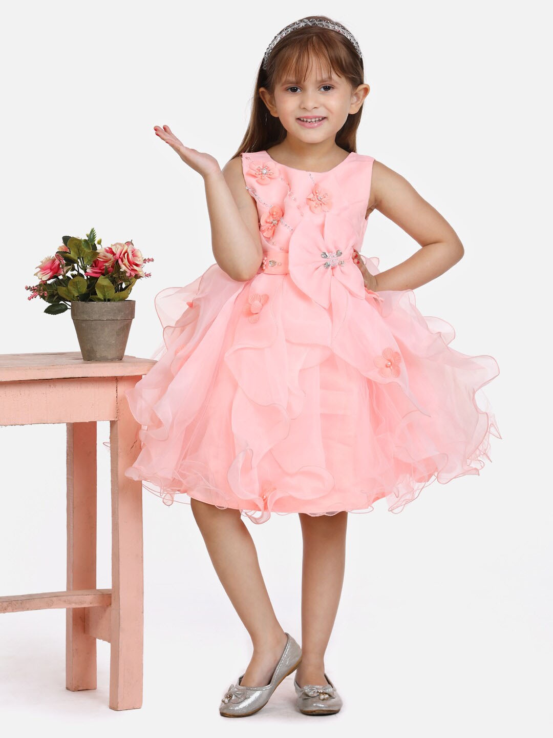 

WhiteHenz CLOTHING Girls Ruffled Fit & Flare Dress, Peach