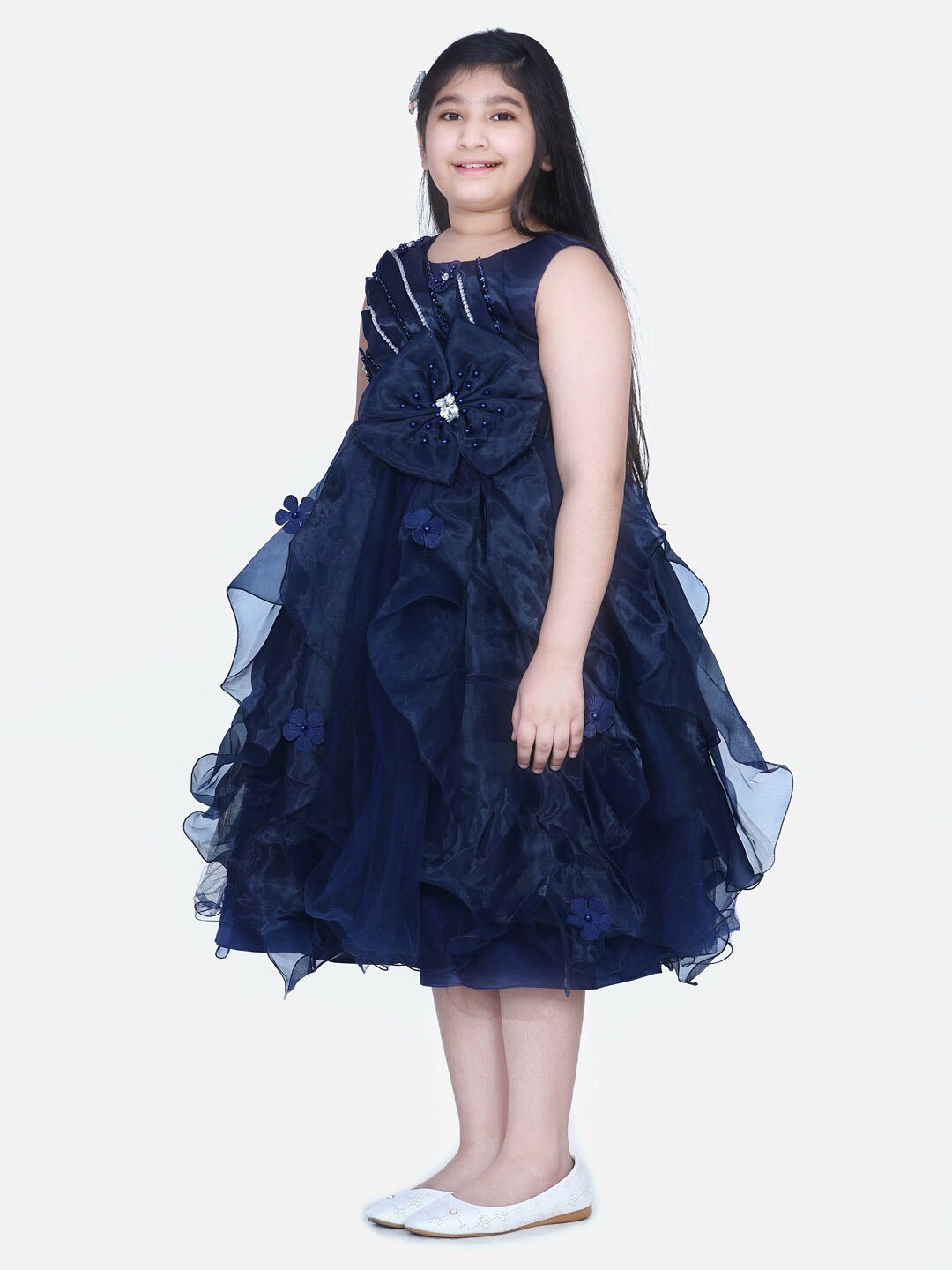 

WhiteHenz CLOTHING Girls Ruffled Fit & Flare Dress, Navy blue