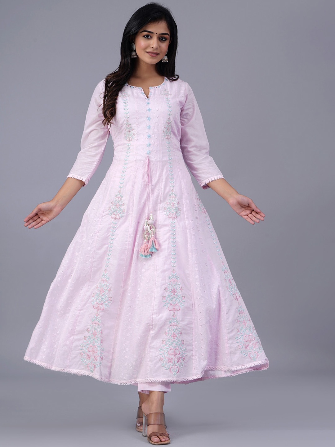 

PREKSHA Ethnic Motifs Embroidered Sequined Pure Cotton Kurta with Trousers & Dupatta, Pink