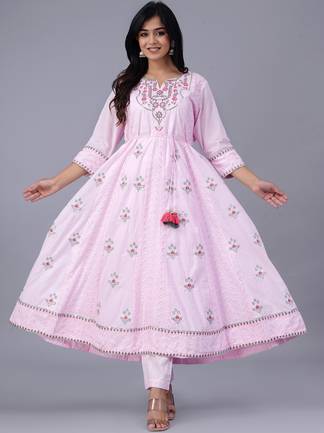 

PREKSHA Ethnic Motifs Embroidered Sequined Pure Cotton Kurta with Trousers & Dupatta, Pink