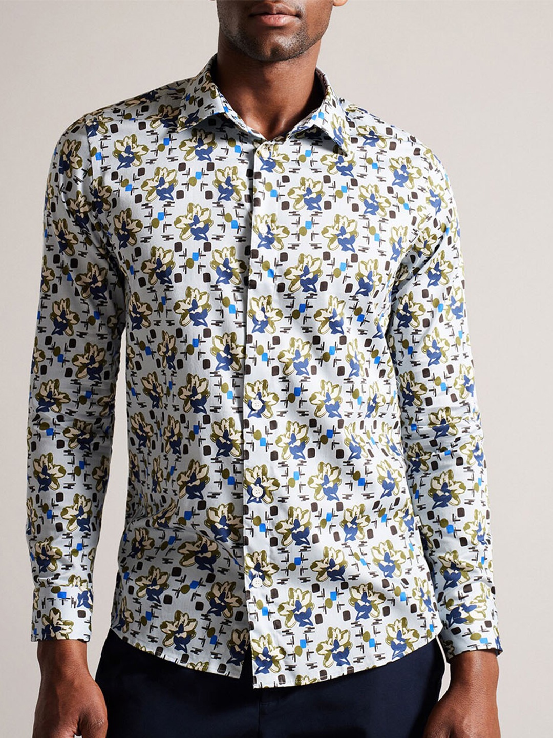 

Ted Baker Floral Opaque Printed Cotton Casual Shirt, Blue