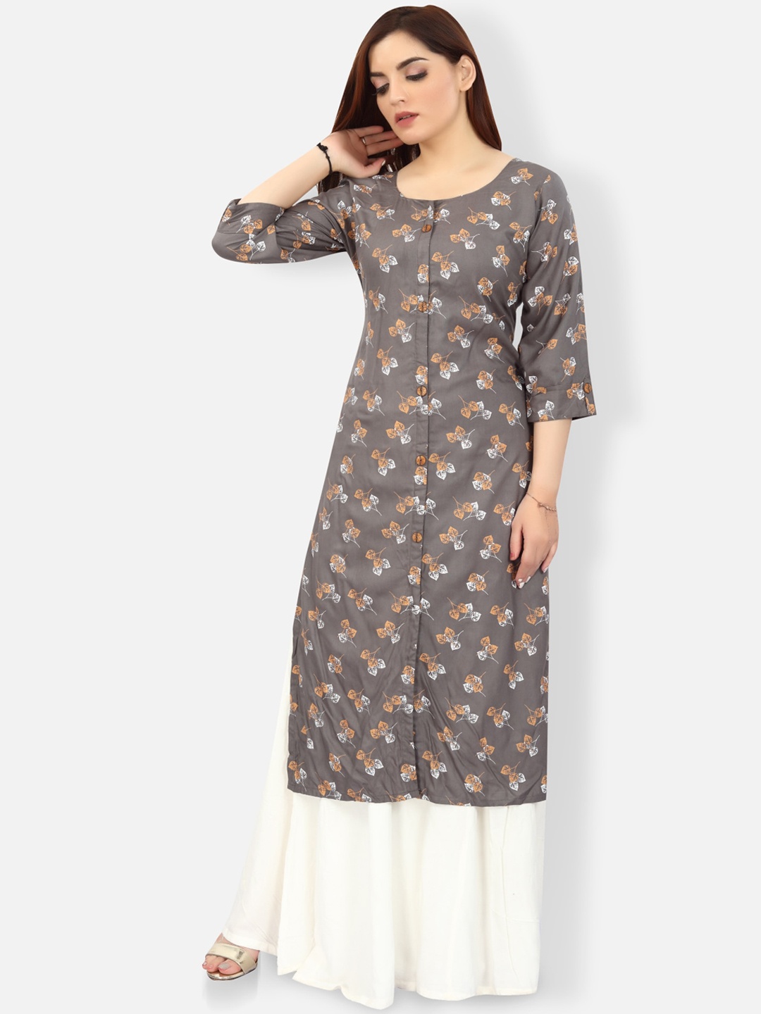 

FEMMIBELLA Ethnic Motifs Printed Round neck Kurta, Grey