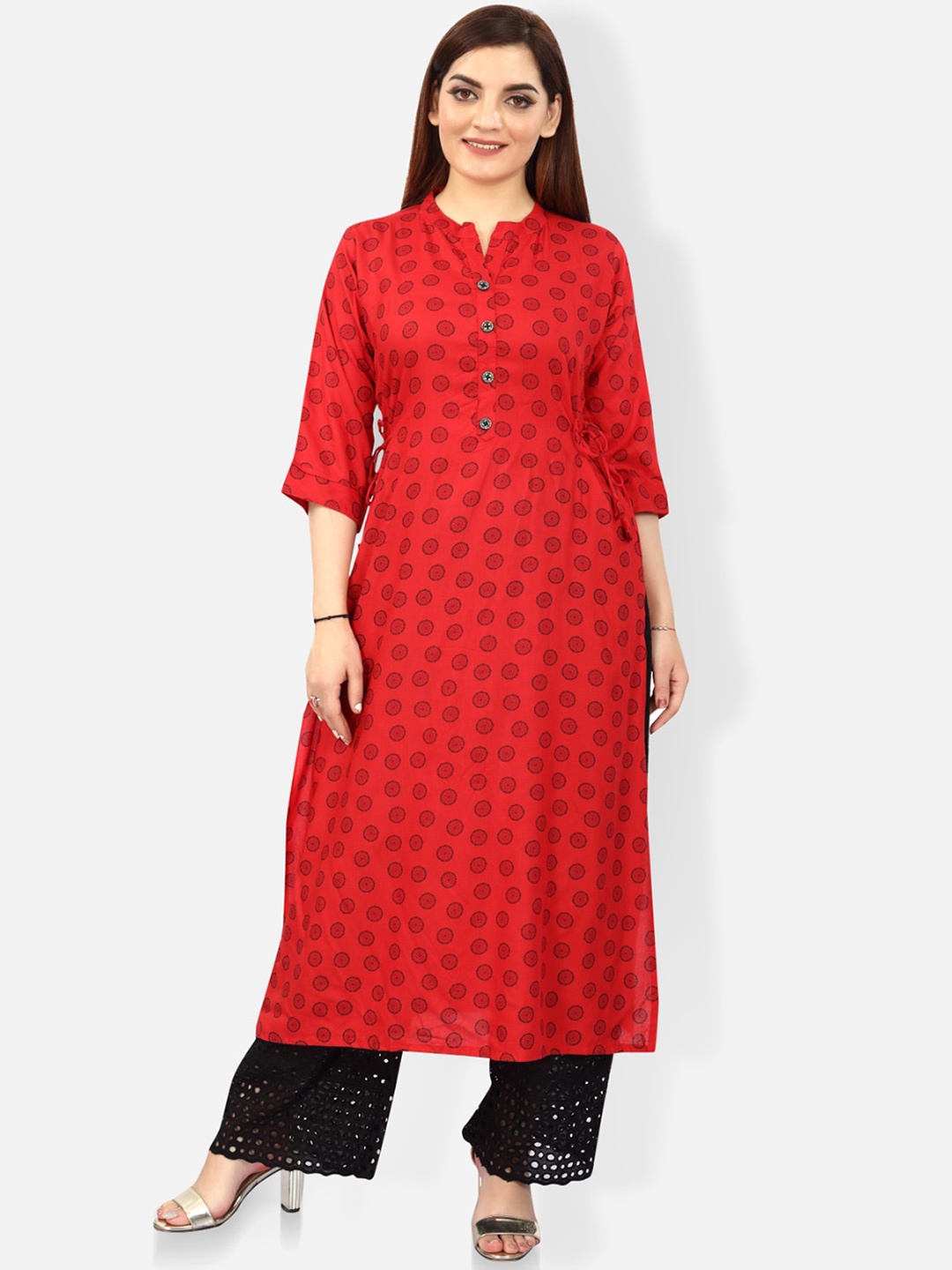 

FEMMIBELLA Ethnic Motifs Printed Mandarin Collar Kurta, Red