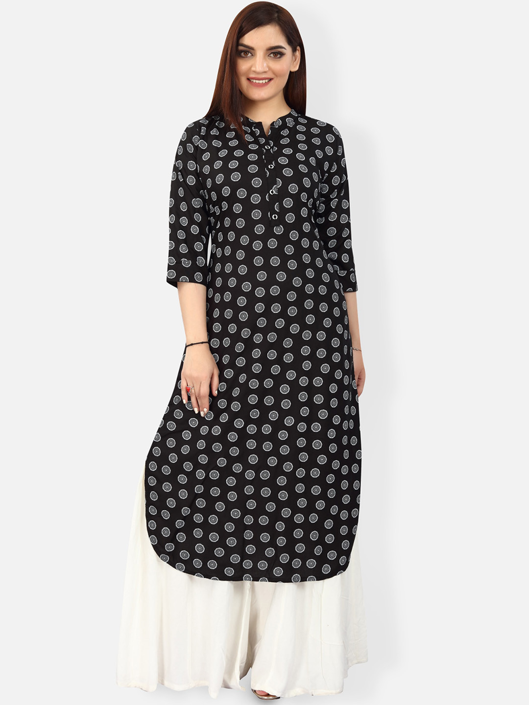 

FEMMIBELLA Ethnic Motifs Printed Mandarin Collar Kurta, Black