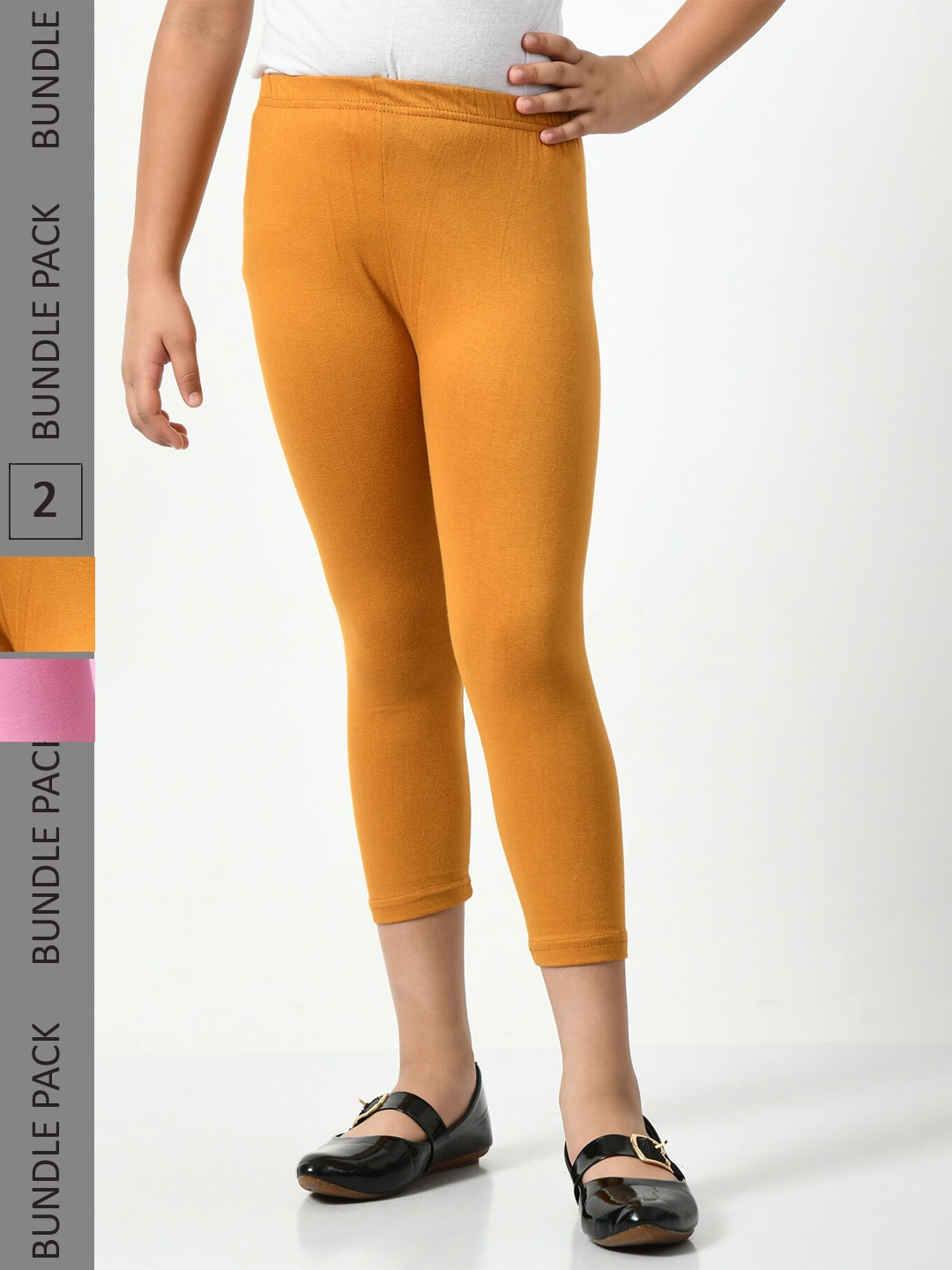 

BAESD Girls Pack Of 2 Skinny Fit Cotton Capris, Mustard