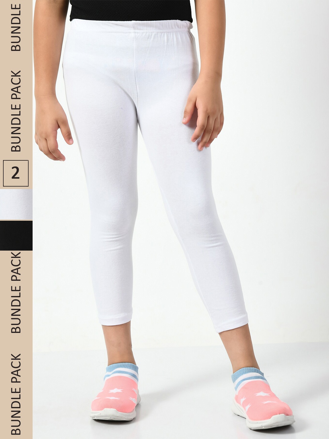 

BAESD Girls Pack Of 2 Skinny Fit Cotton Capris, White