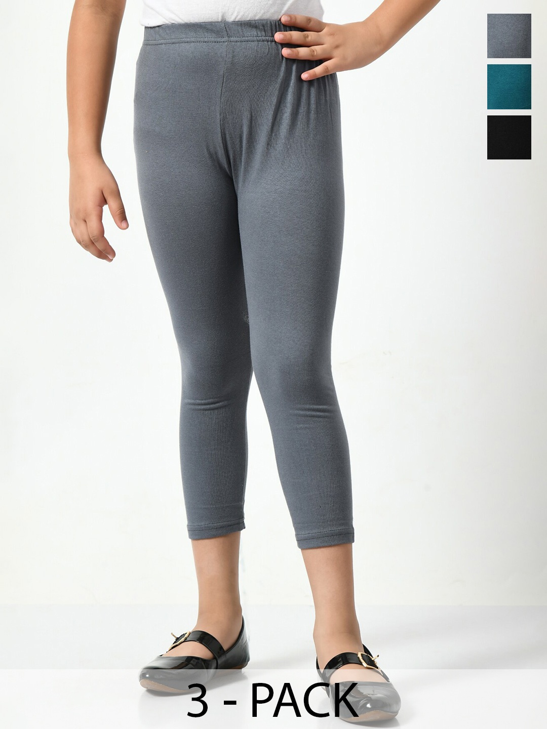 

BAESD Girls Pack Of 3 Skinny Fit Mid Rise Capris, Grey