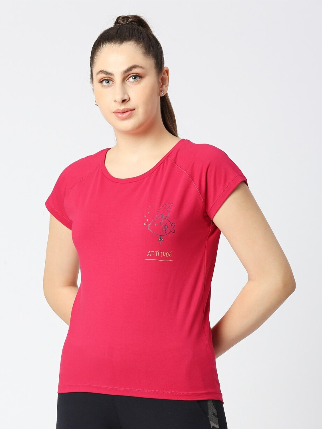 

Lovable Sport Round Neck Raglan Sleeves Relaxed Fit Cotton T-shirt, Fuchsia