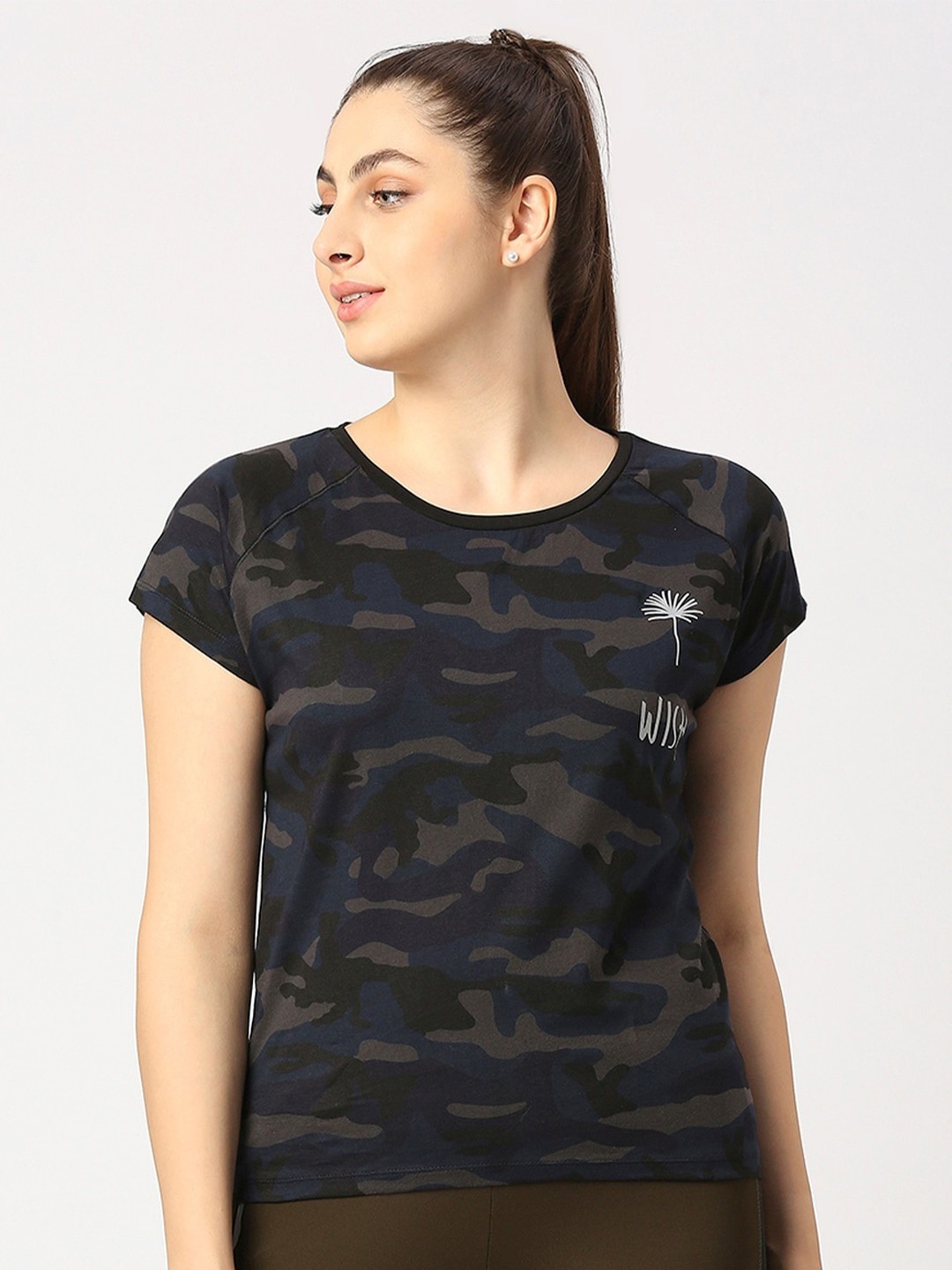 

Lovable Sport Camouflage Printed Raglan Sleeves Cotton T-shirt, Black