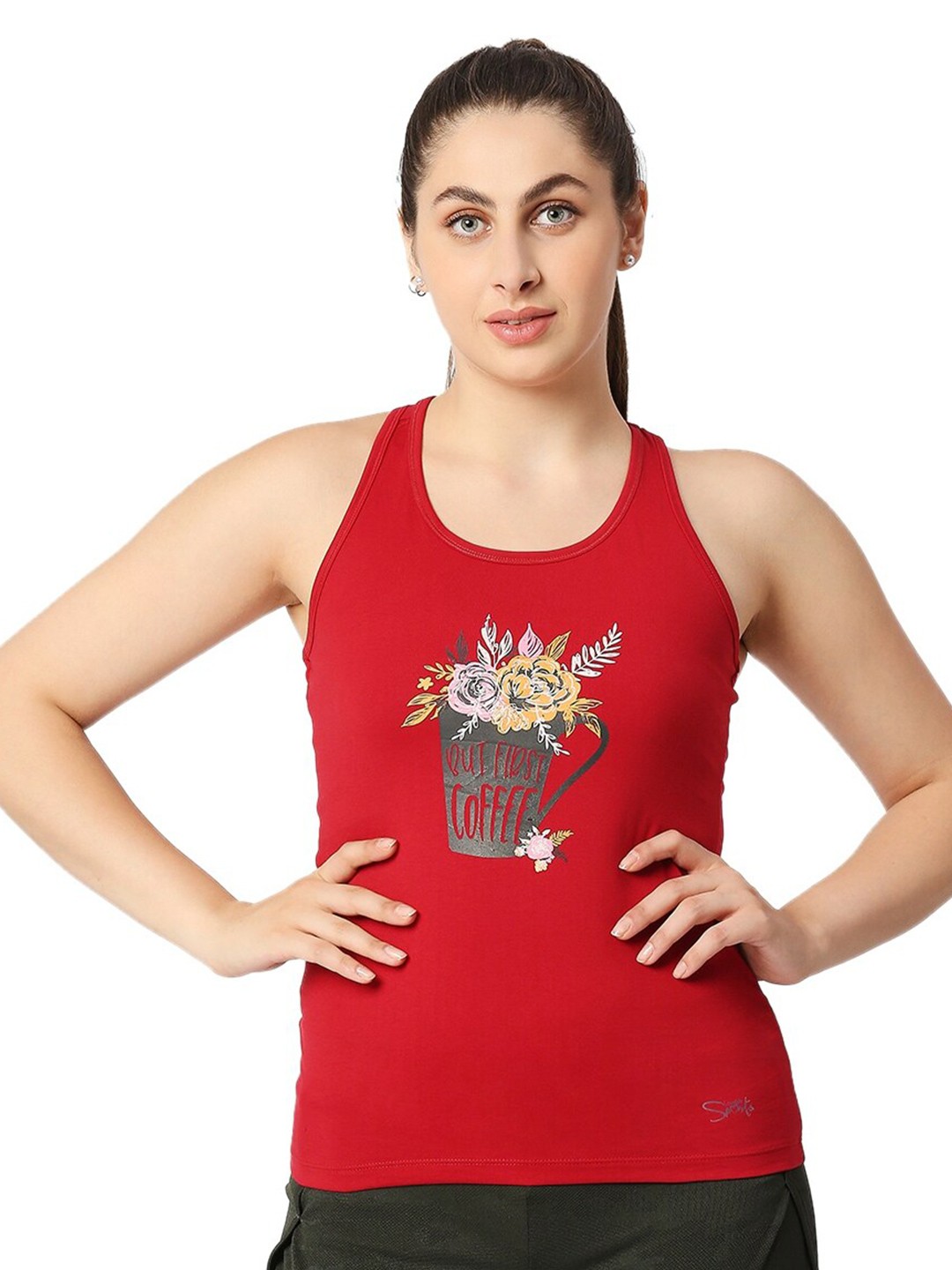 

Lovable Sport Graphic Printed Round Neck Sleeveless Tank Top, Red