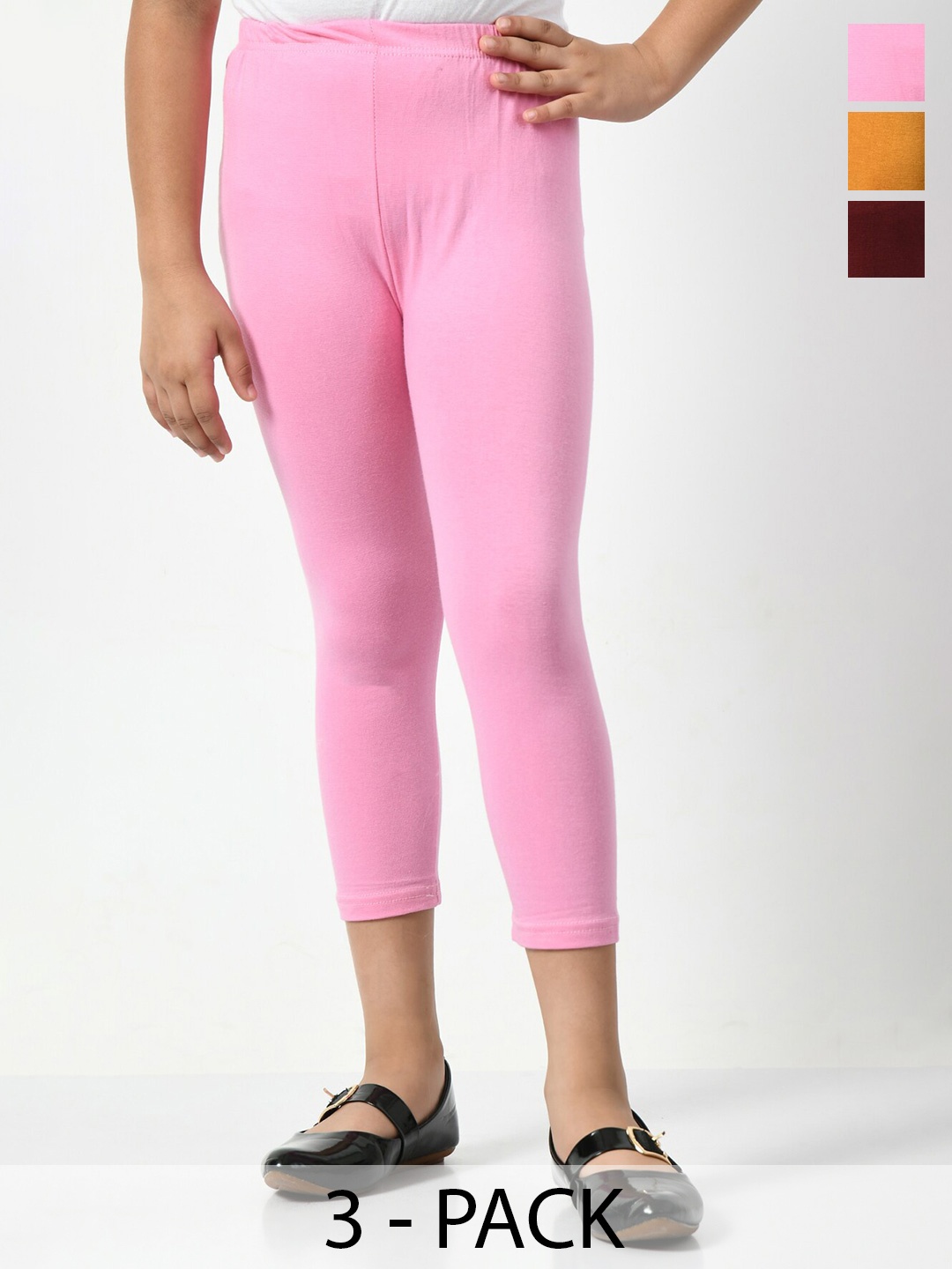 

BAESD Girls Pack Of 3 Skinny Fit Mid-Rise Comfortable Capris, Pink