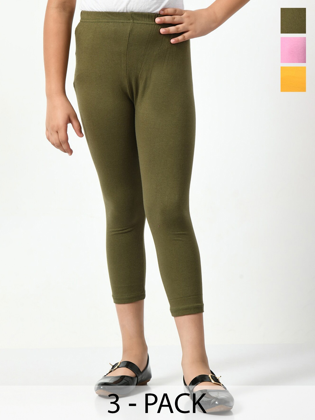 

BAESD Girls Pack Of 3 Skinny Fit Mid-Rise Comfortable Capris, Olive