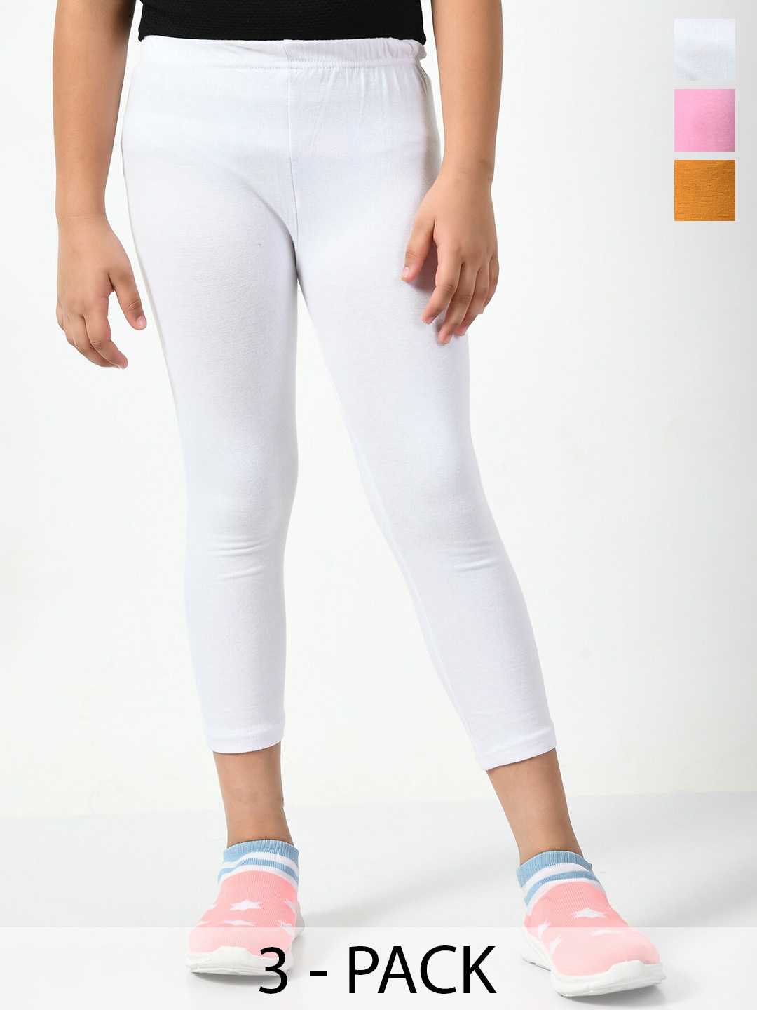 

BAESD Girls Pack Of 3 Skinny Fit High-Rise Capris, White