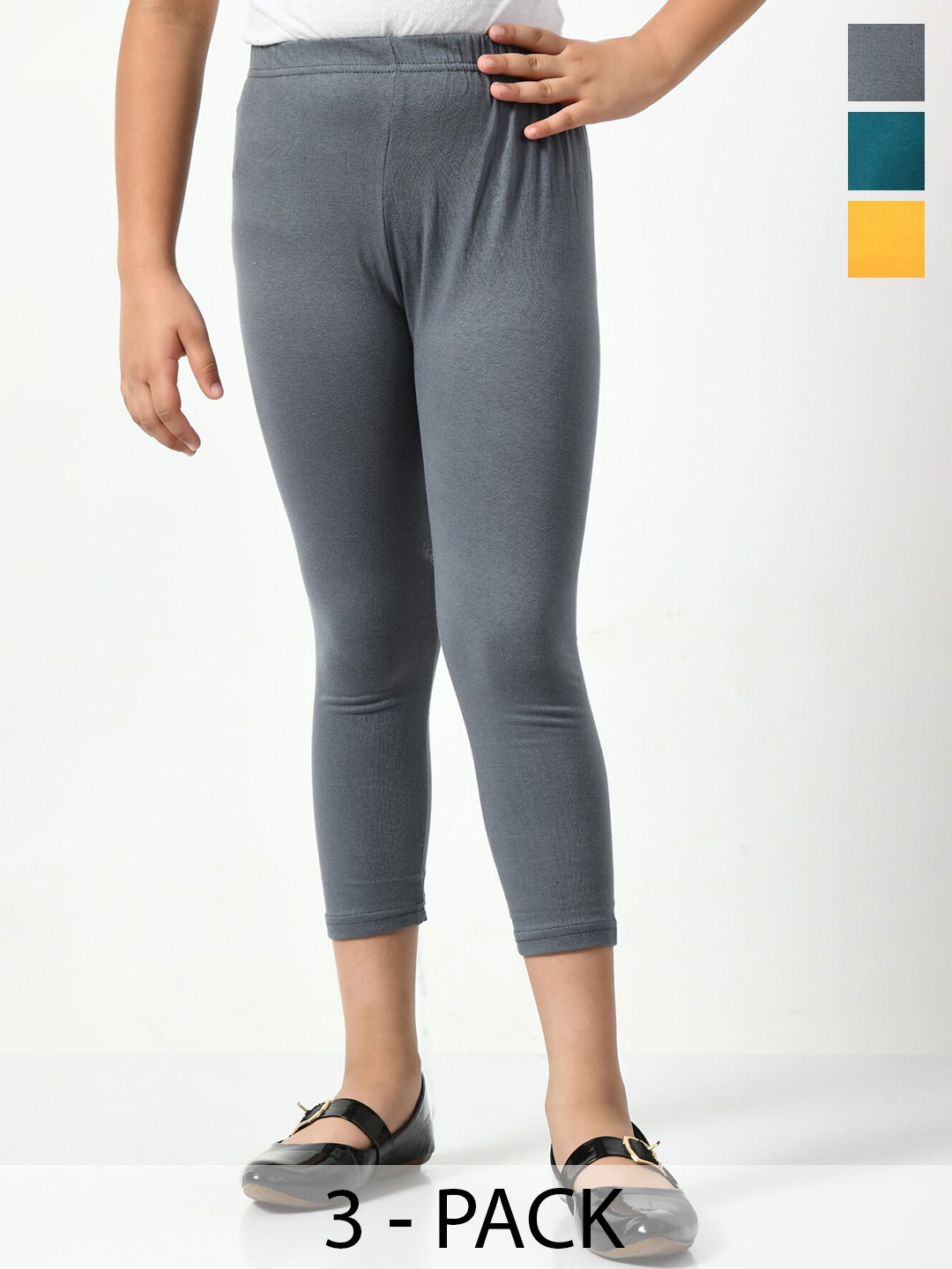 

BAESD Girls Pack Of 3 Skinny Fit Mid Rise Capris, Grey