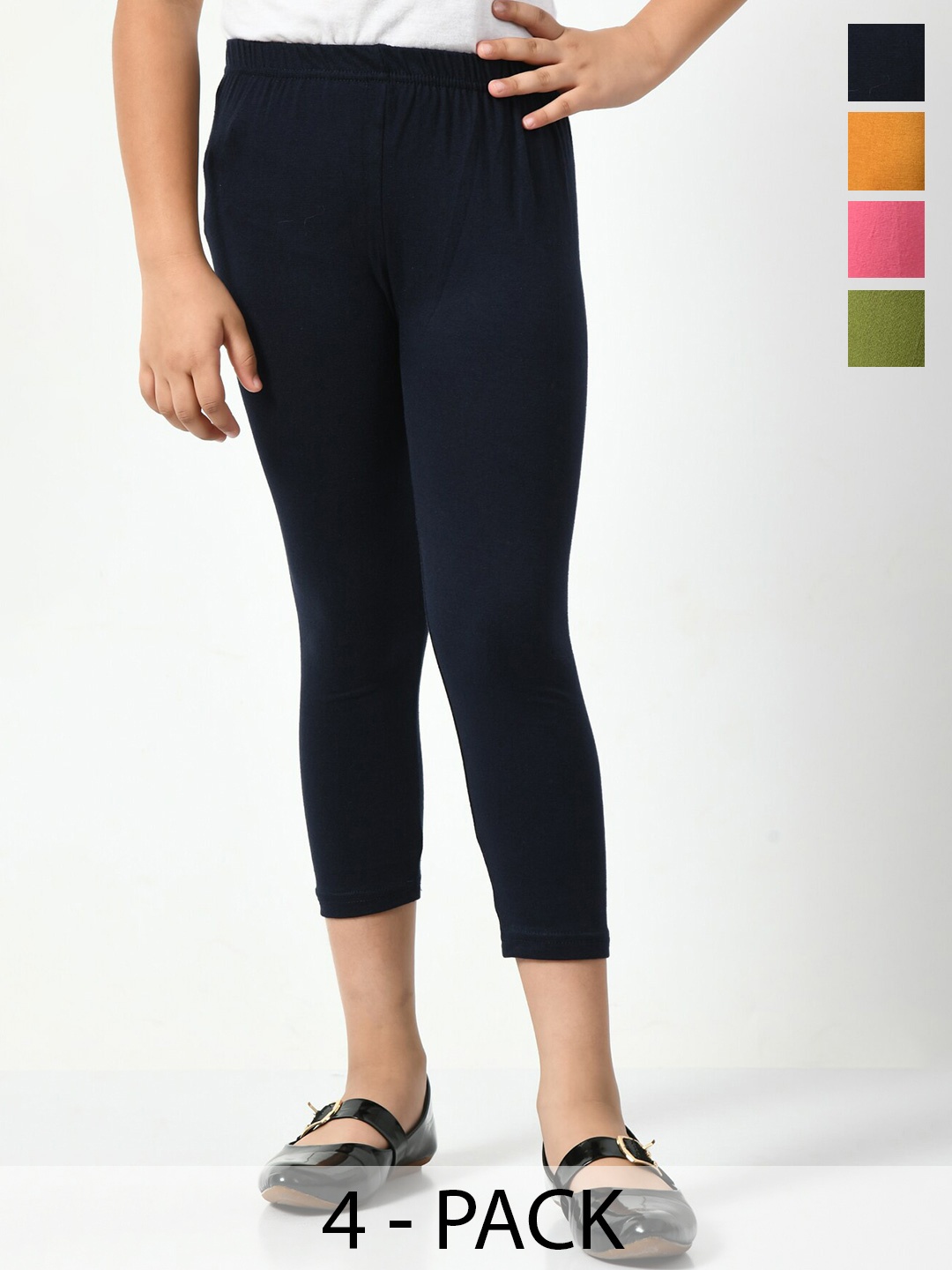 

BAESD Girls Pack Of 4 Mid-Rise Skinny Fit Capris, Navy blue