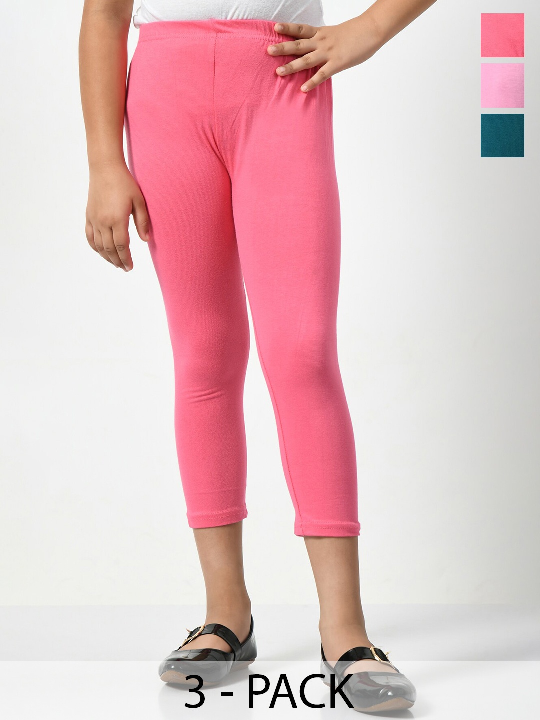 BAESD Girls Pack Of 3 Mid-Rise Capris, Pink