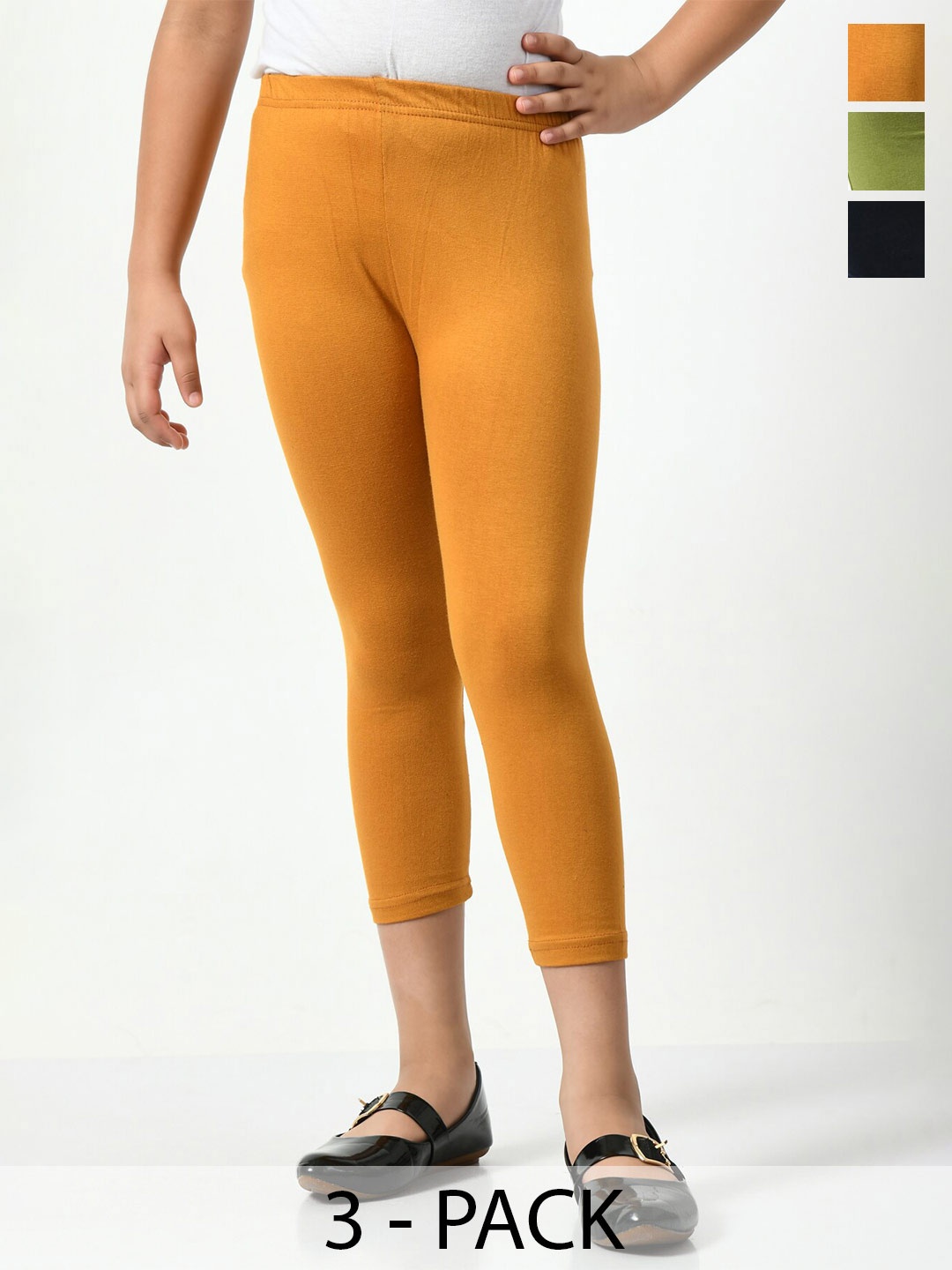 

BAESD Girls Pack Of 3 Mid-Rise Skinny Fit Capris, Mustard