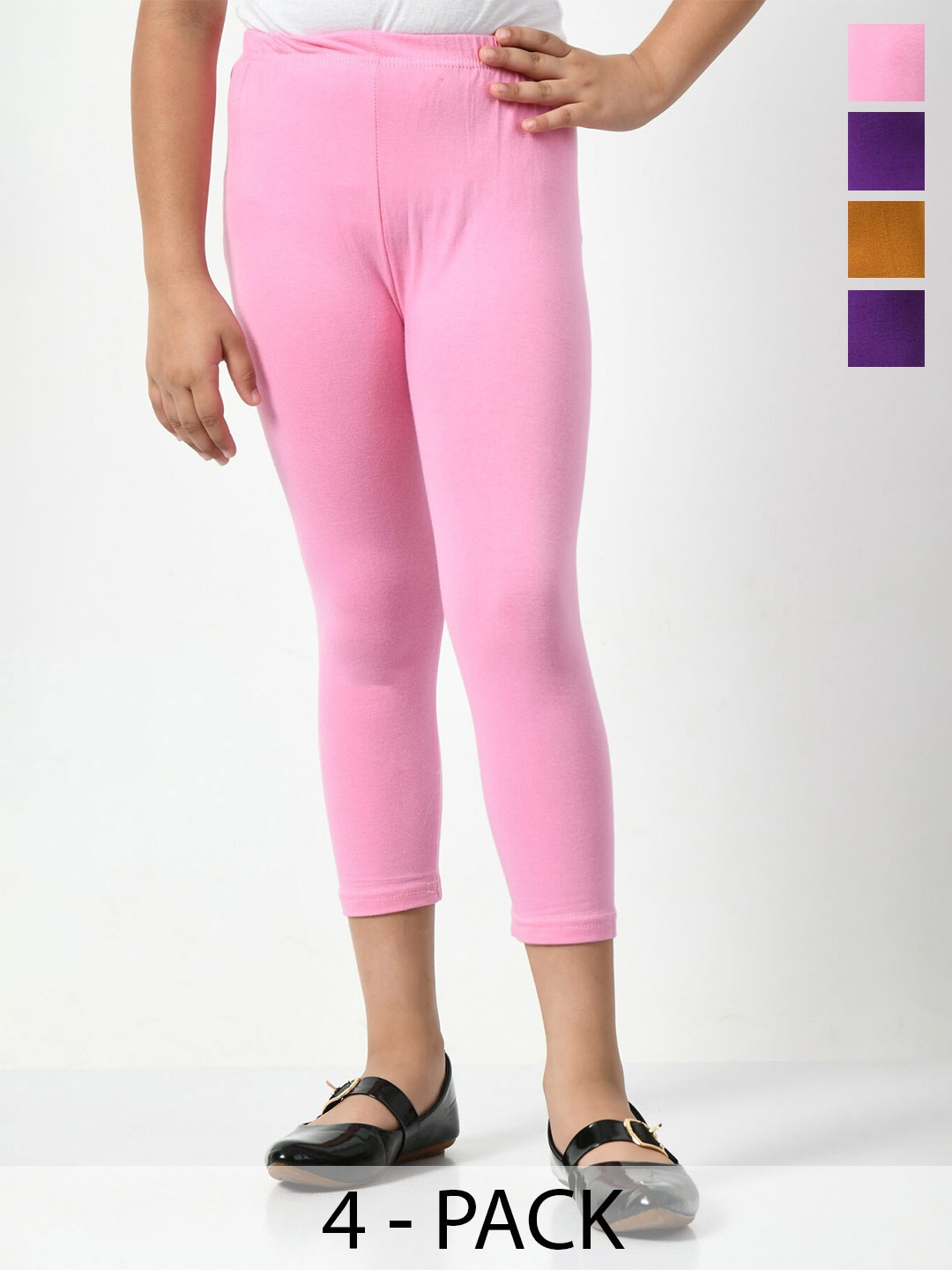 

BAESD Girls Pack Of 4 Cotton & Lycra Mid-Rise Capris, Pink