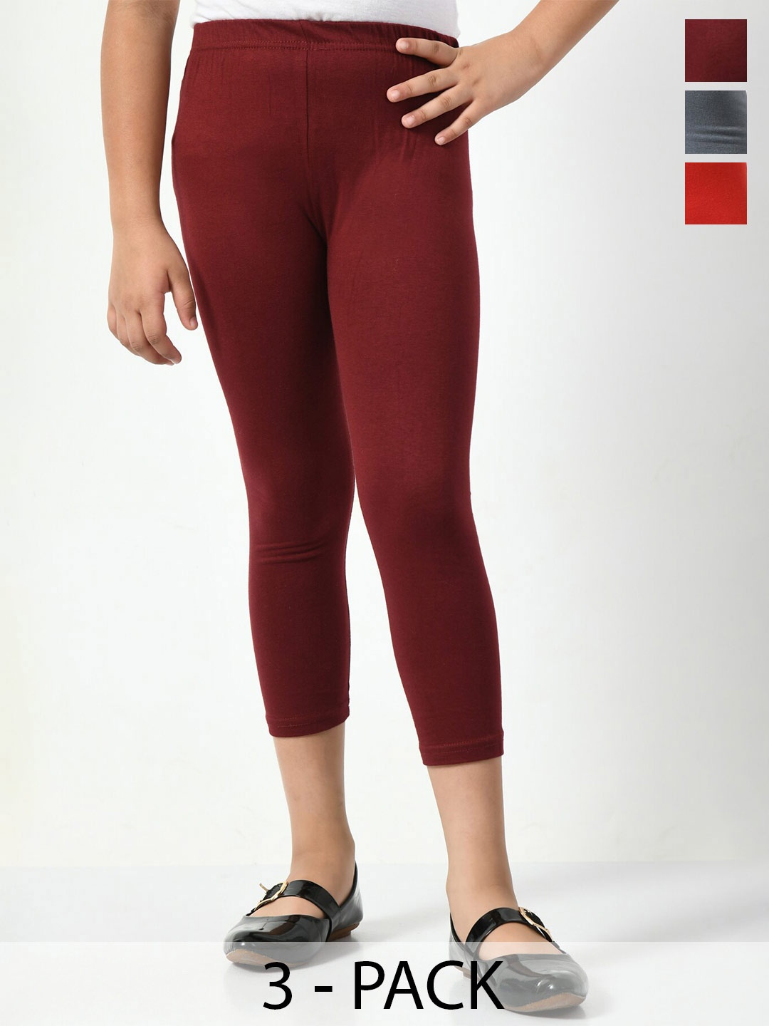

BAESD Girls Pack Of 3 Mid-Rise Regular Fit Capris, Red